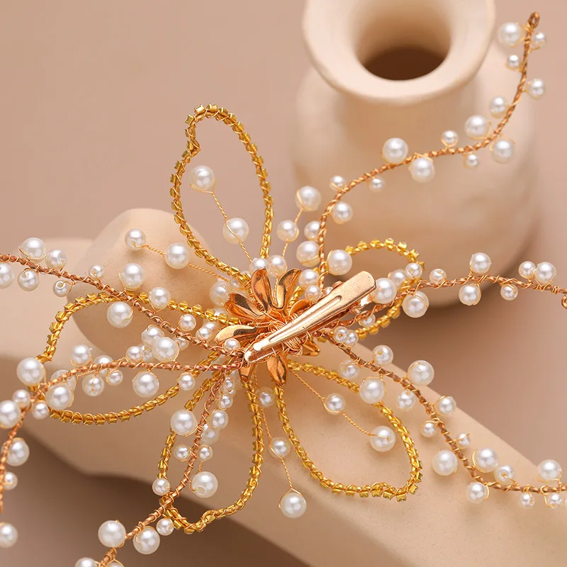 

2019 Handmade Romantic Rose Gold Hair Band Pearl Ribbon Wedding Headbands Bridal Pageant Head Pieces For Women Tiaras Jewelry