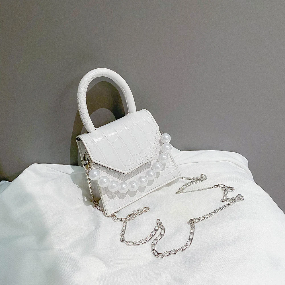 

Fashion Stone Pattern Women Shoulder Bags Pearl Handle Totes Female Lady PU Leather Street Casual Solid Chain Mini Shoulder New