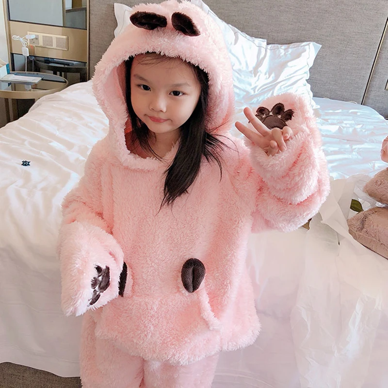 Фланелевая Женская пижама с мультяшным рисунком осенне-зимний плотный теплый