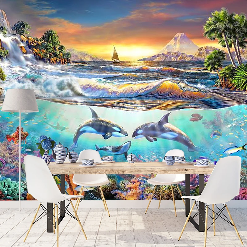 Bacal Custom Underwater Sea World 3D Cartoon Octopus Wallpaper Mural for Children Kids Room Blue Photo Background  Decor