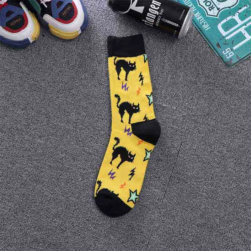 Harajuku happy women funny combed cotton casual Fashion colorful ghost bat pattern Men Long skateboard Unisex Christmas Socks - Цвет: 1