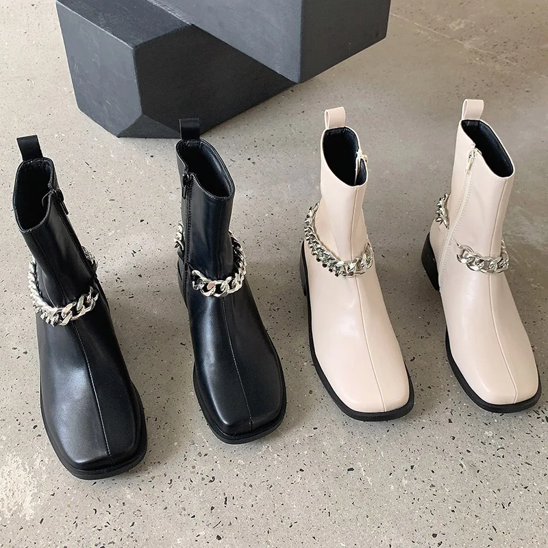 

2021 роскошные женские ботильоны, высококачественные женские короткие ботинки с украшением цепей, обувь для вечеринок, повседневные ботинки ...