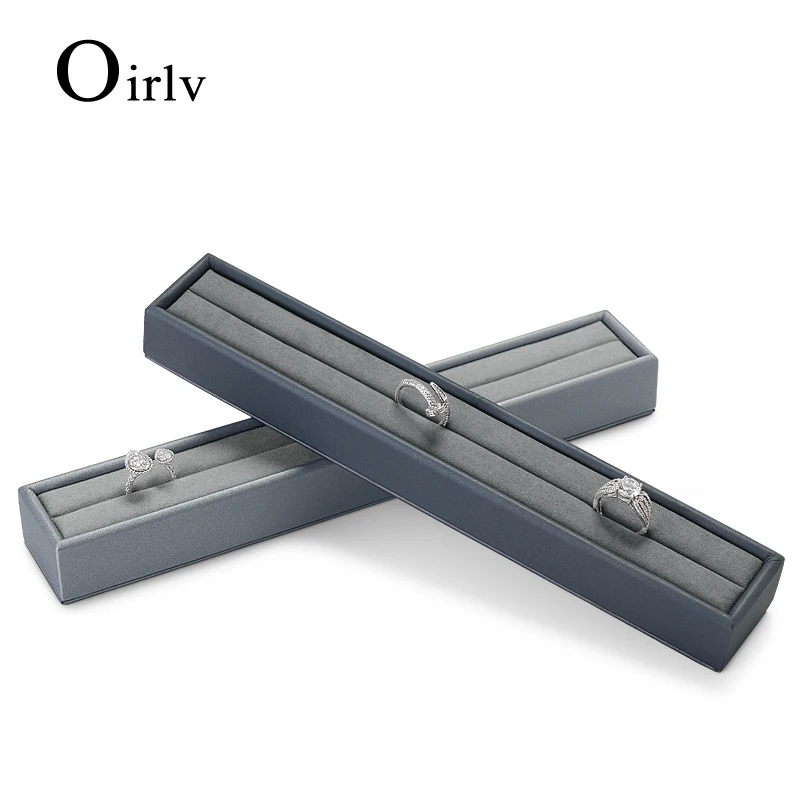 Oirlv Grey PU Leather Ring Display Stand 25*4*2.5cm Ring Organizer Rack with Microfiber Jewelry Organizer Customize