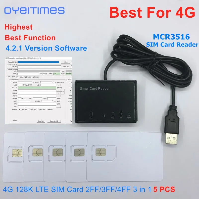 Считыватель sim-карт OYEITIMES MCR3516 + 5 шт. 2FF/3FF/4FF программируемые