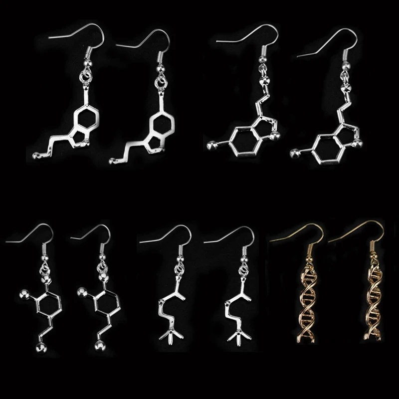 

Fashion DNA Dopamine Molecule Earrings for Women Biology Chemical Serotonin Jewelry Hook Earrings Teacher Student Gifts