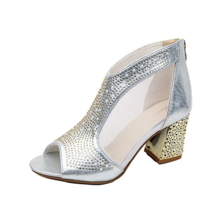 

2020 new high heels women's thick heel fish mouth new mesh top single shoes sexy women's shoes