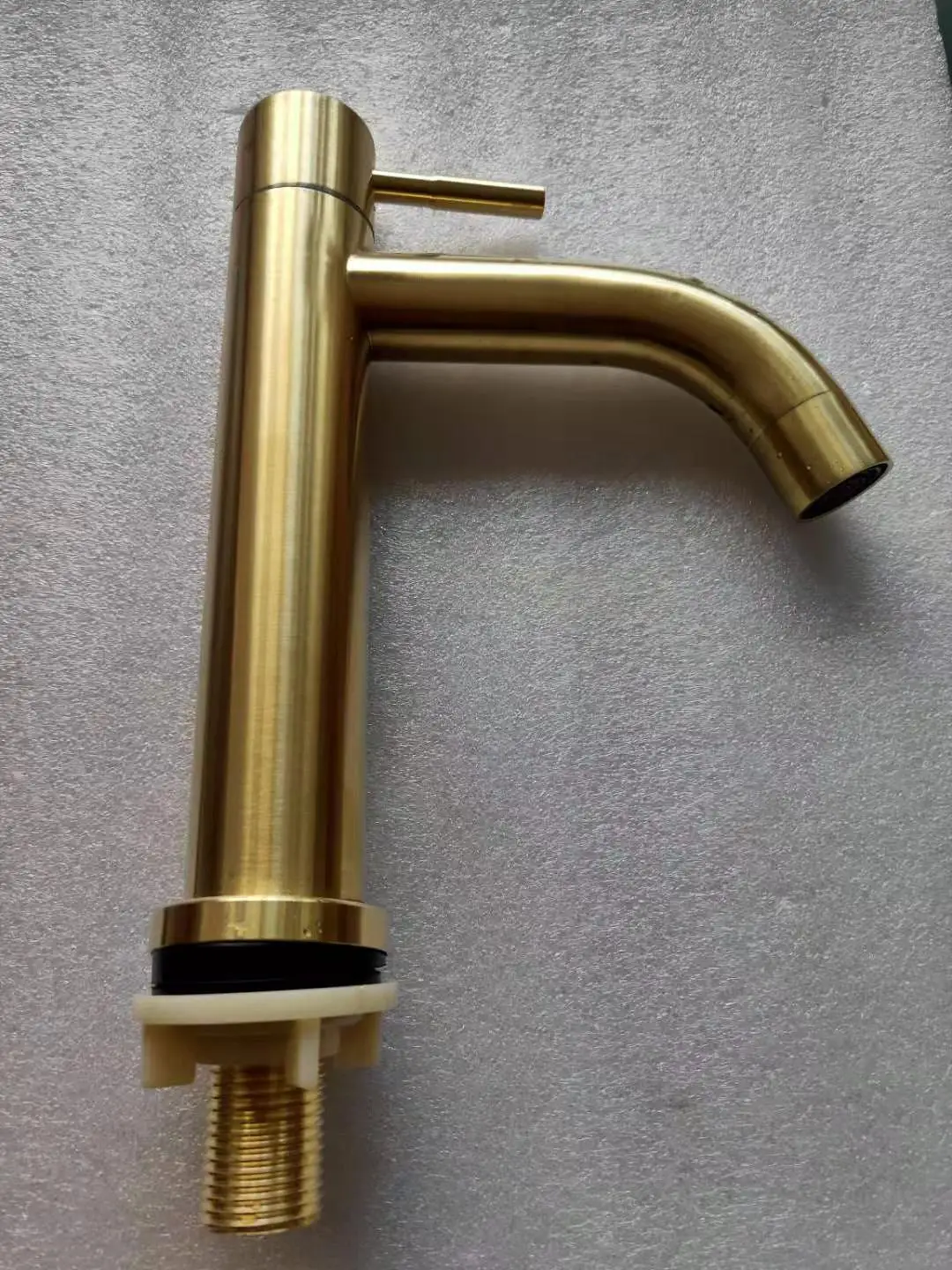 

Gold Stainless Steel Faucet SUS304 Brushed Basin Faucet Single Cold Bathroom Deck Mounted Bathroom Vessel Sink