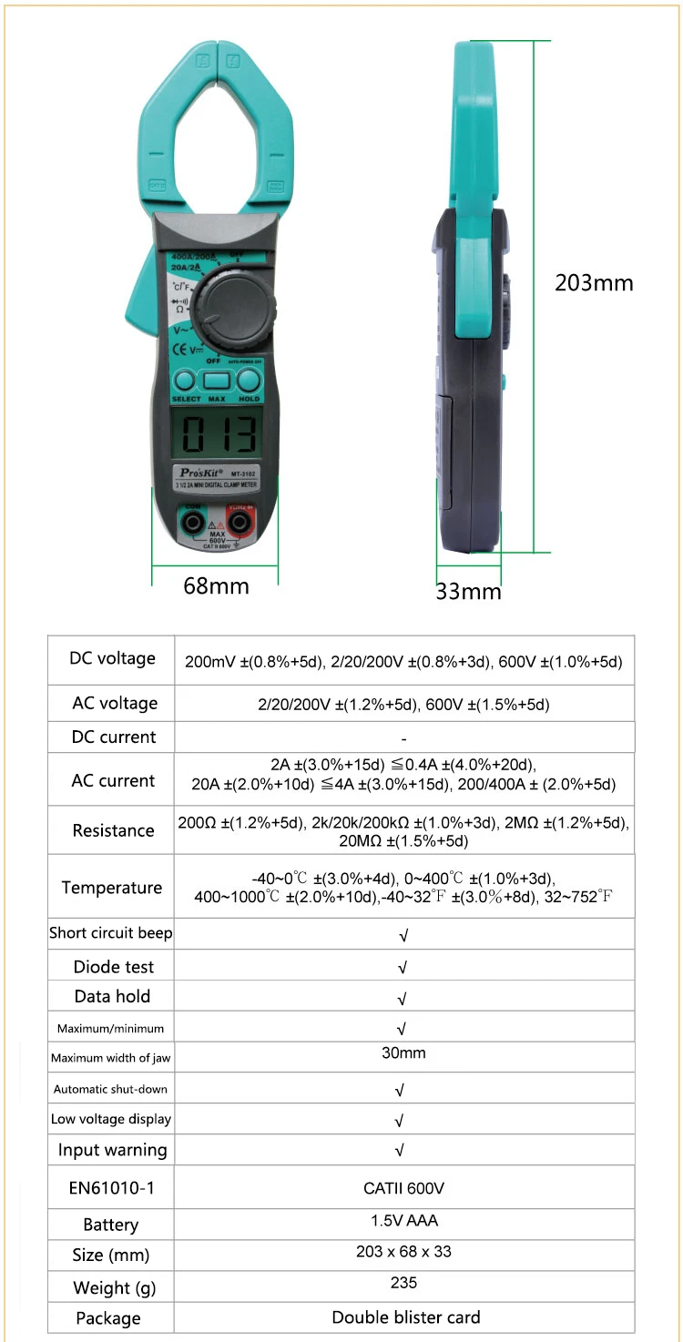 Proskit Мини AC DC Ручной цифровой клещи с ЖК-дисплеем токовые клещи тестовые клещи Амперметр клещи мультиметр