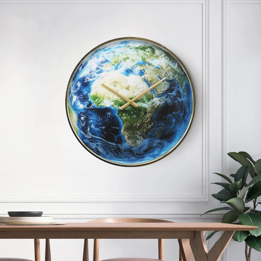 Large Metal Wall Clock Modern Design Living Room Decoration Creative Planet Earth 3D Clocks Big Watch Home Decor 50 cm | Дом и сад