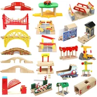 wooden tracks bridge railway track accessories train station tunnel crane fit all brands wood track educational toys for kids