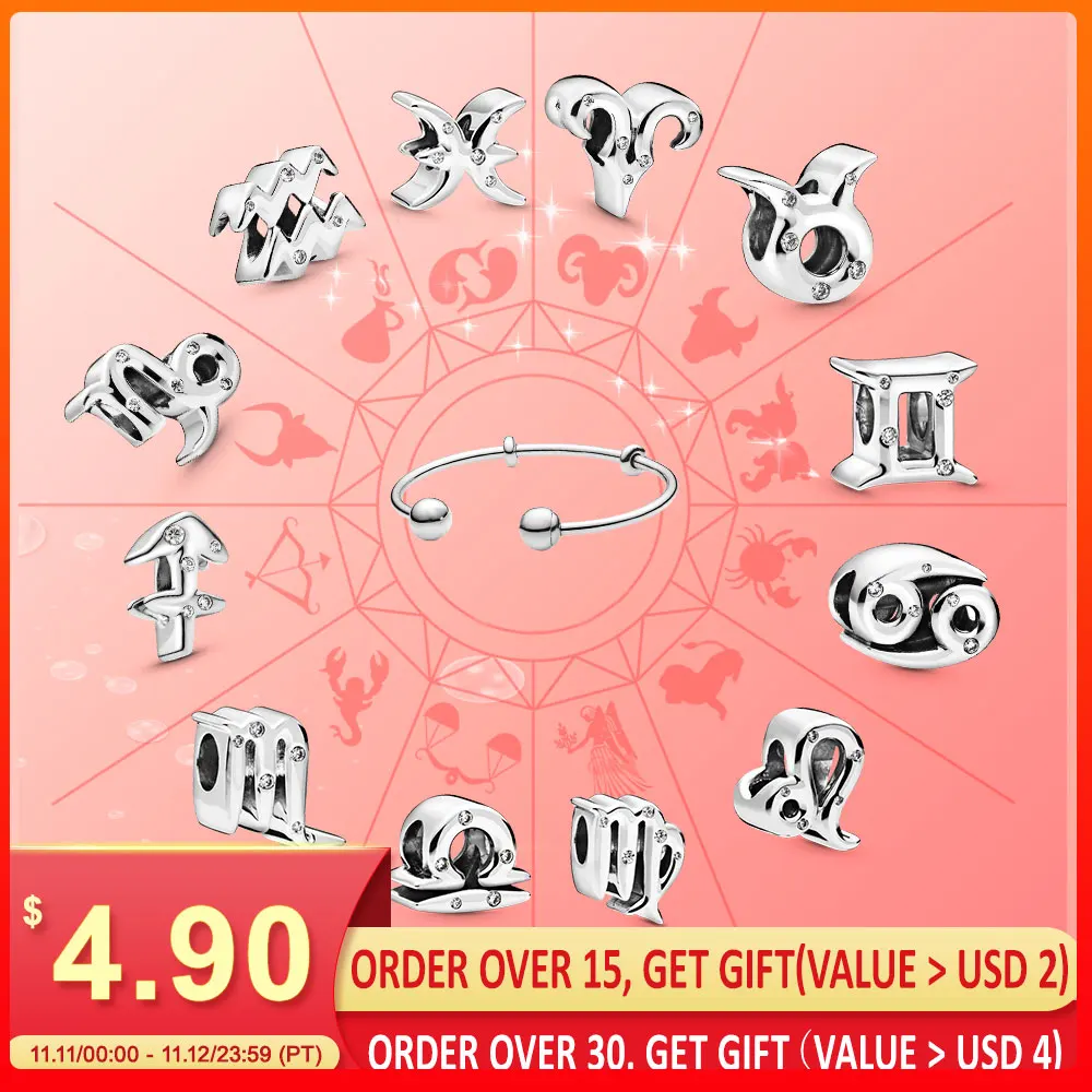 Женские серебряные бусины подвески 12 созвездий подходят для оригинального