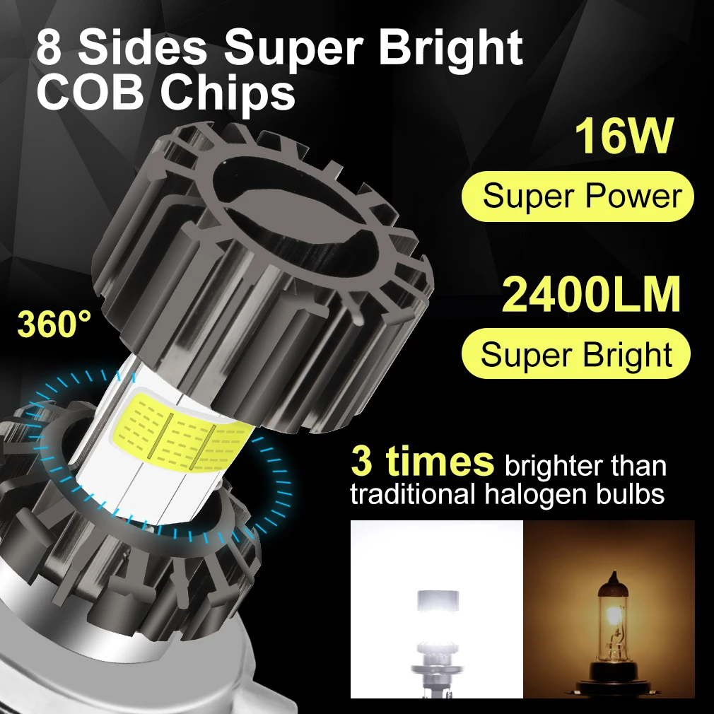 H4 LED Moto H6 BA20D Motorcycle Headlight Bulbs 8 Sides COB White 6000K Hi Lo Lamp Scooter Accessories Fog Lights 12V |