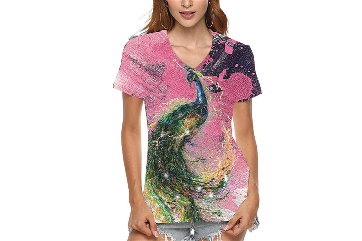 

3D Printing T Shirt Women Oversized V Neck Short Sleeve Loose Top Vintage Casual Women T Shirt Plus Size S-5XL 2022