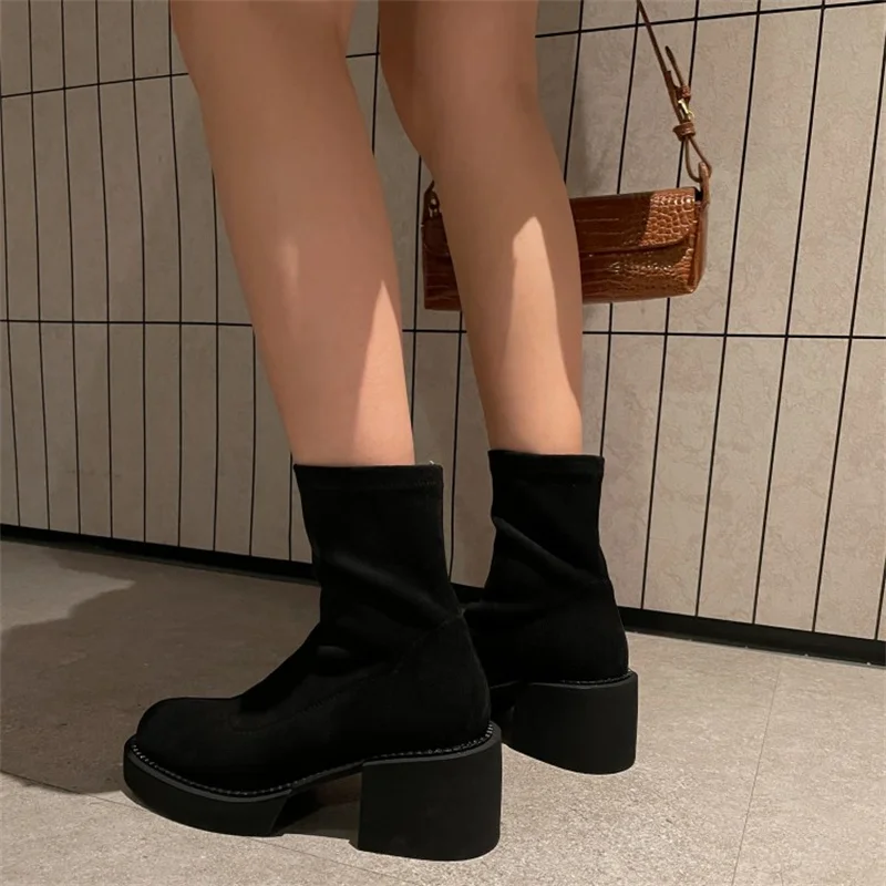 

Fanyuan Women Ankle Boots Ladies Suede Real Leather Heel Shoes Women's Chunky Elegant Female 2021 New Chelsea Boots