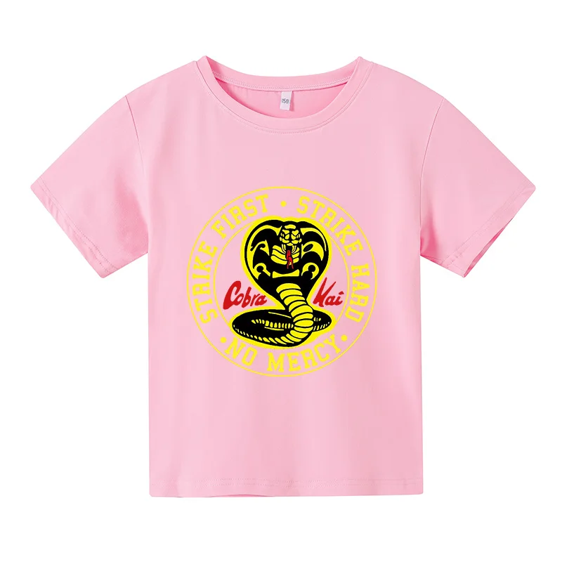 

2021 Cobra Kai Tshirt Children Snake King No Mercy Strike Boys Girls T-Shirt Karate Kids Tshirt Fitness Black Mamba Tee Shirt