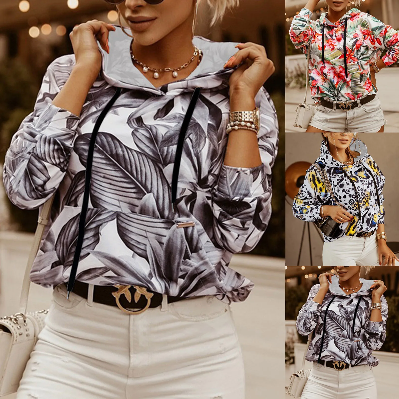 

Новинка, женская модная повседневная толстовка с капюшоном и длинным рукавом