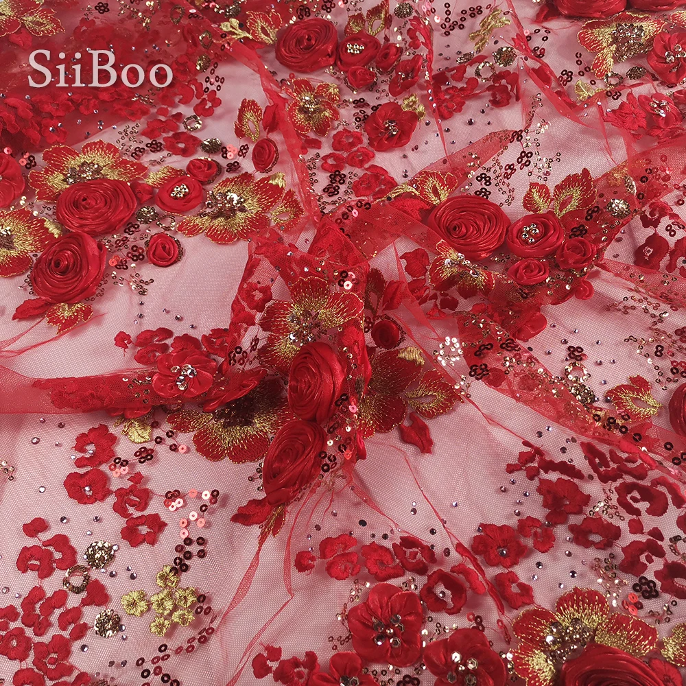 Бесплатная доставка дизайнерская Роскошная красная кружевная ткань ручной