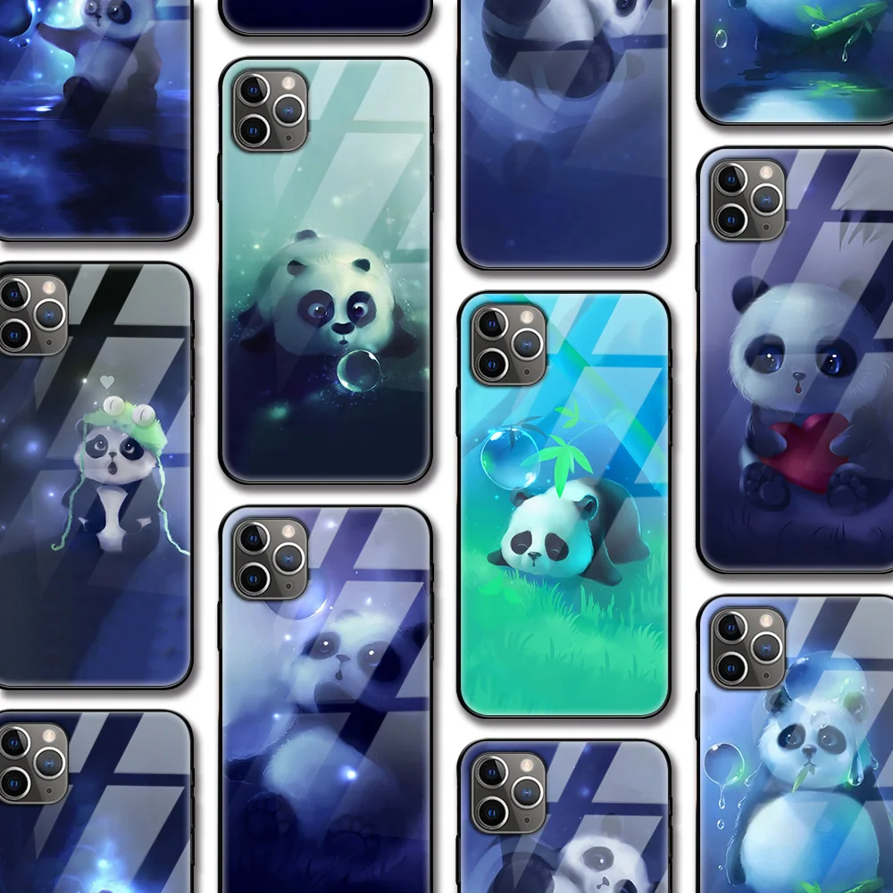 

Cute Funny Panda Funda Case for Iphone 12 Pro case for Iphone 12 11 XR Pro XS MAX X 7 8 6 6S Plus SE 2020 Tempered Glass Case