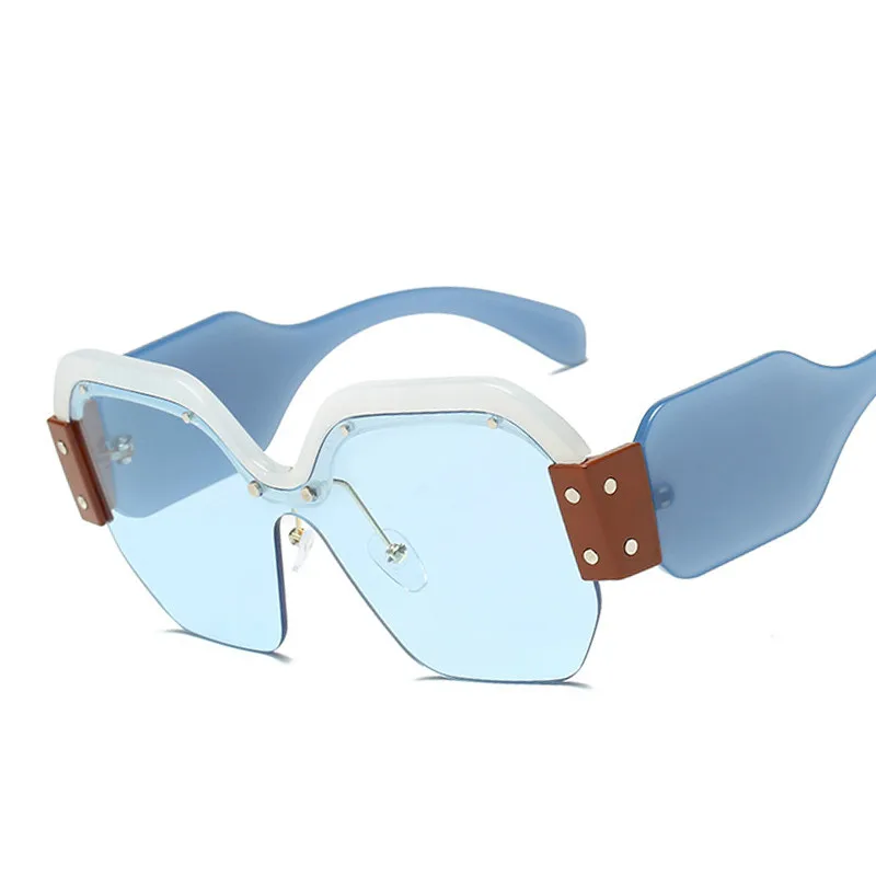 

Sexy Rimless Oversized Sunglasses Women Vintage Red Pink Luxury Brand Sun Glasses for Female Rivet Big Frame Male Shades