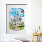 Мультфильм Диснейленд акварель Микки Маус холст картины диснеевской принцессы плакат с замком и принтом стены, украшение для детской комнаты, домашний декор