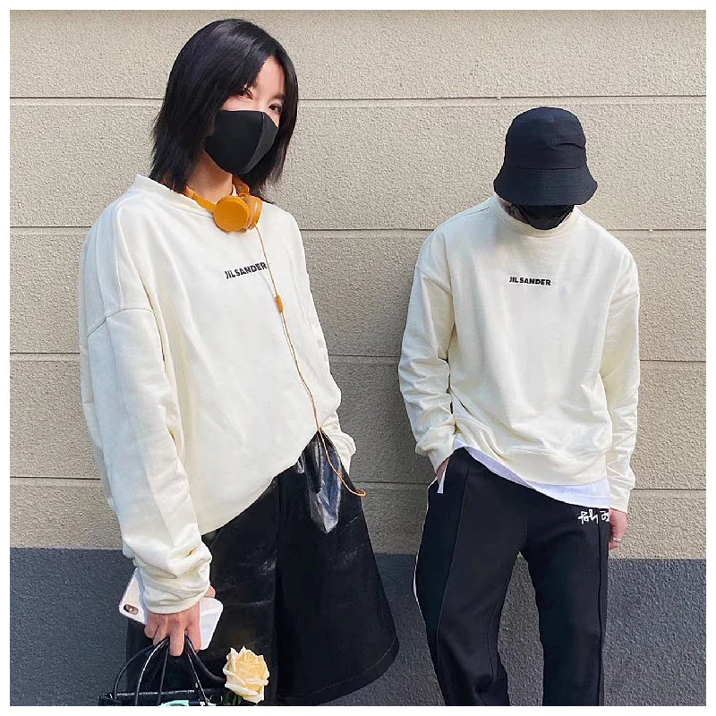 

Европейский Повседневный стиль JIL SANDER рукав летучая мышь пуловер для мужчин и женщин нейтральный минималистский стиль печать букв Толстовк...