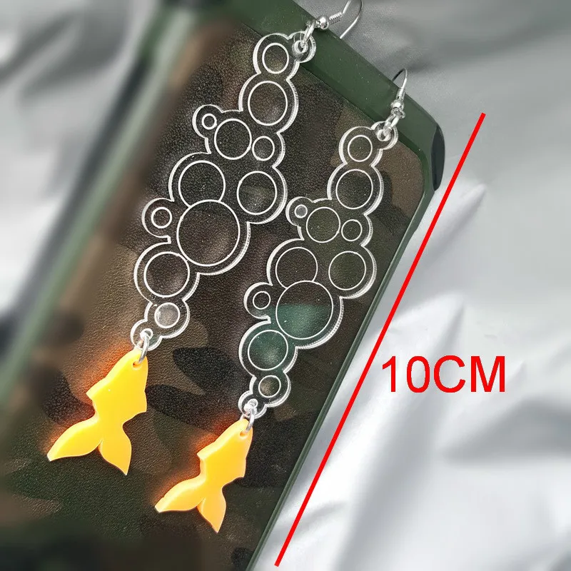 Милые прозрачные длинные акриловые висячие серьги с пузырьками золотых рыбок