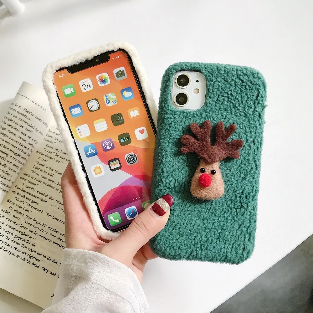 Плюшевый чехол с Санта Клаусом для iPhone 11 11 Pro Max, чехол с милым мультяшным оленем, силиконовый чехол для iPhone X XR XS MAX 7 8 6 6S Plus, чехол