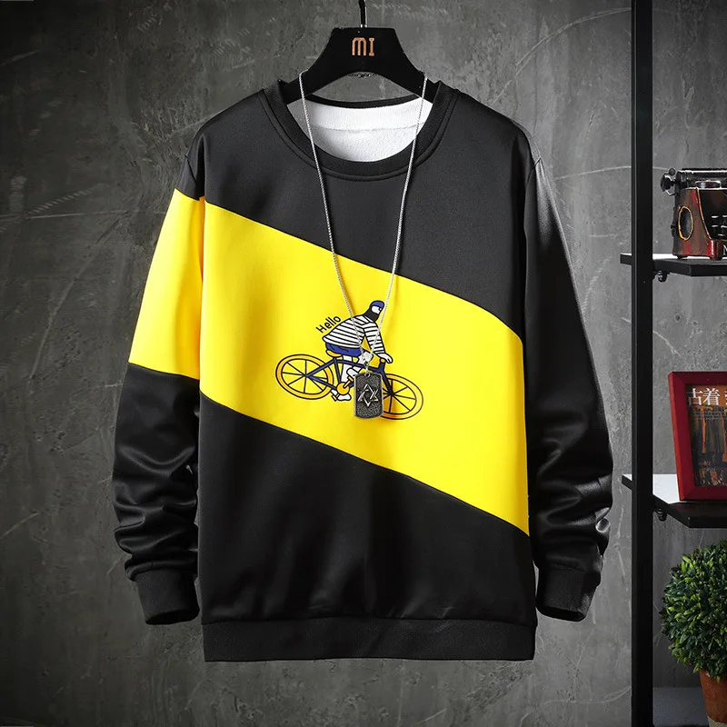 Мужской пуловер с круглым вырезом Свободный свитшот в стиле пэчворк уличная