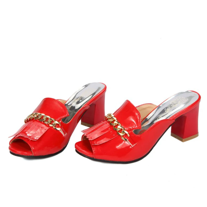 KOLNOO Handmade 5cm Mid-Heels Slippers Easy Wear Chains Peep-Toe Sexy Summer Sandals Three Colors Outdoor Fashion Daily Shoes