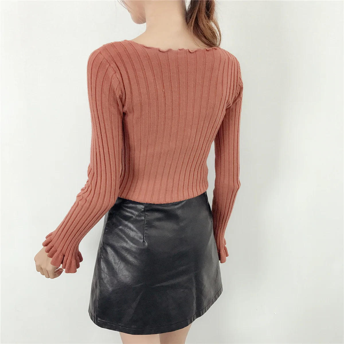 Женская трикотажная рубашка с круглым вырезом и длинным рукавом Новинка осени 2020