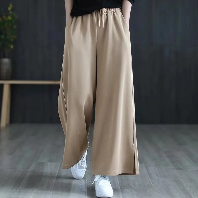 

Женские свободные брюки до щиколотки, повседневные широкие брюки с поясом на резинке, модель W163 в Корейском стиле на весну, 2021