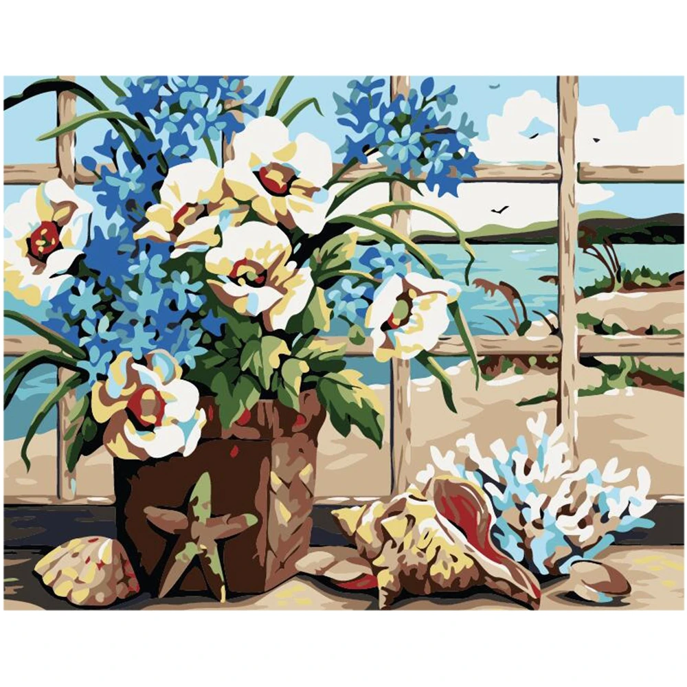 Картина по номерам цветы Винтаж украшения дома Раскраска синий фиолетовый