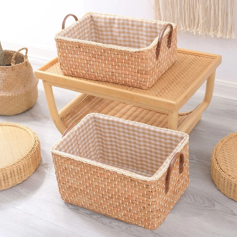 

Manual Woven Storage Basket Rattan Wicker Laundry Baskets desktop Sundries Clothes Toys Snacks Storage Box Home Organizer