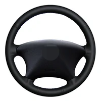 car steering wheel cover hand stitched black genuine leather for citroen xsara picasso 2003 2010 peugeot partner 2003 2008