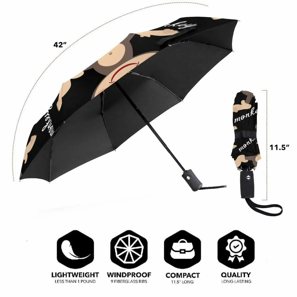 Offerte Ombrello Automatico Pioggia Donna Ombrello A Tre Pieghe Modello Scimmia Ombrello Antivento Ombrello Impermeabile Femminile