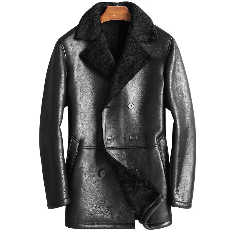

sheepskin Man's autumn coat, man's leather coat, natural fur coat and coat
