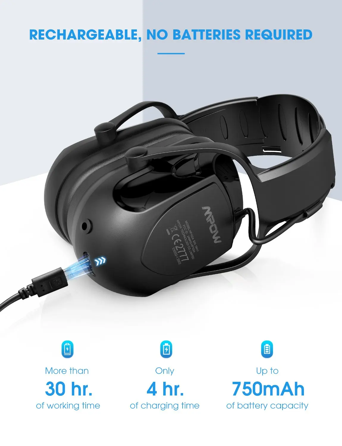 Улучшенные шумоподавляющие наушники Mpow с Bluetooth безопасные NRR 29 дБ/SNR 36 дБ