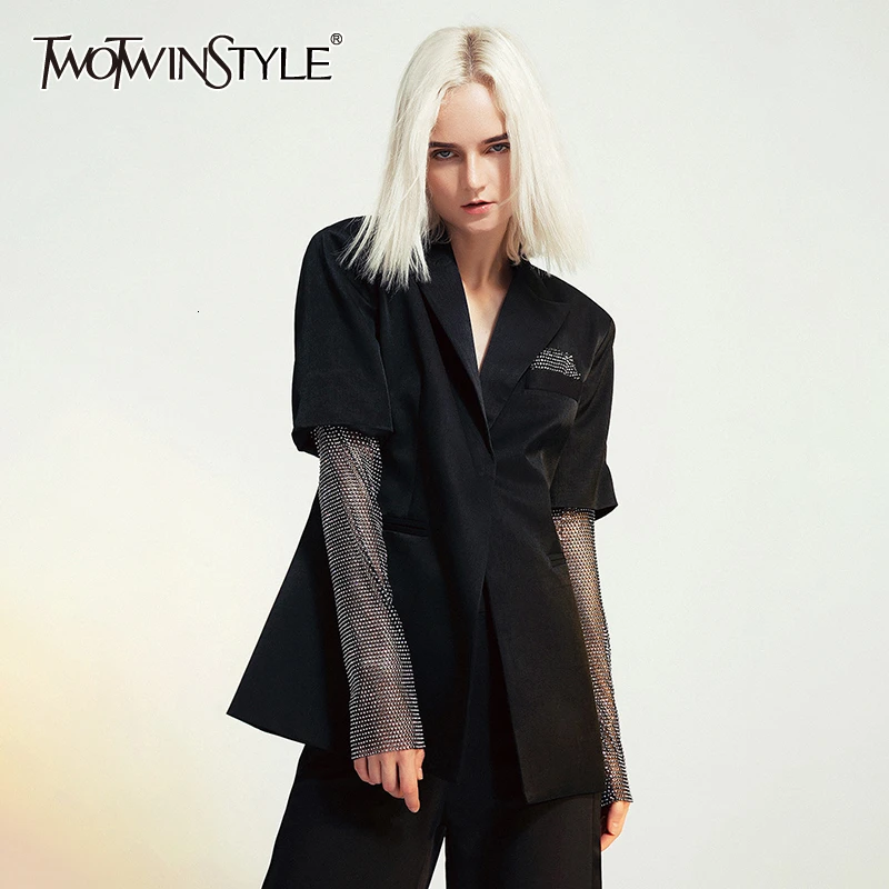Женский блейзер TWOTWINSTYLE Осенний приталенный Блейзер с длинным рукавом и вырезами
