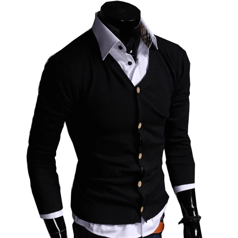 Мужской повседневный трикотажный кардиган тонкий хлопковый свитер с длинным