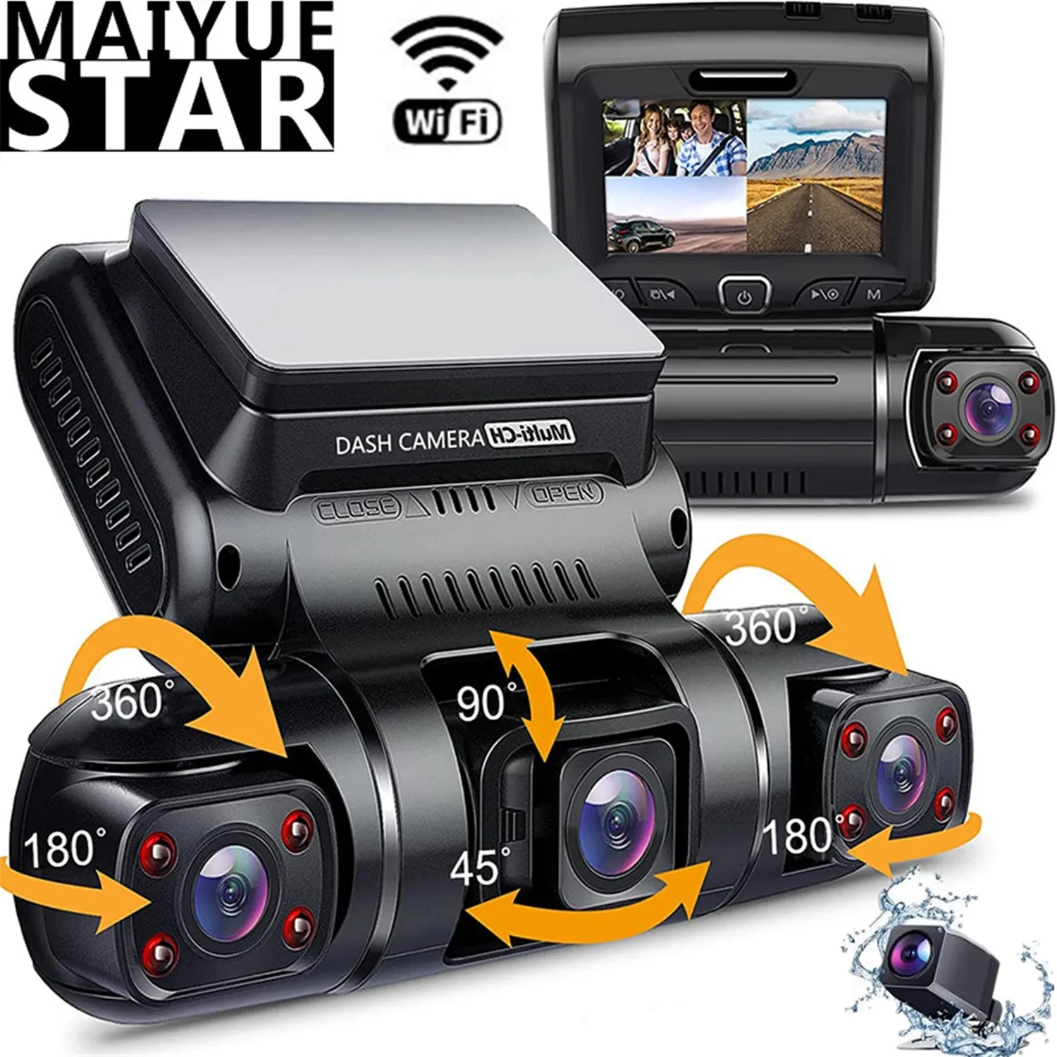 4 cámaras 2K + 1080P + 1080P + 1080P DVR para coche, pantalla LCD de 3 