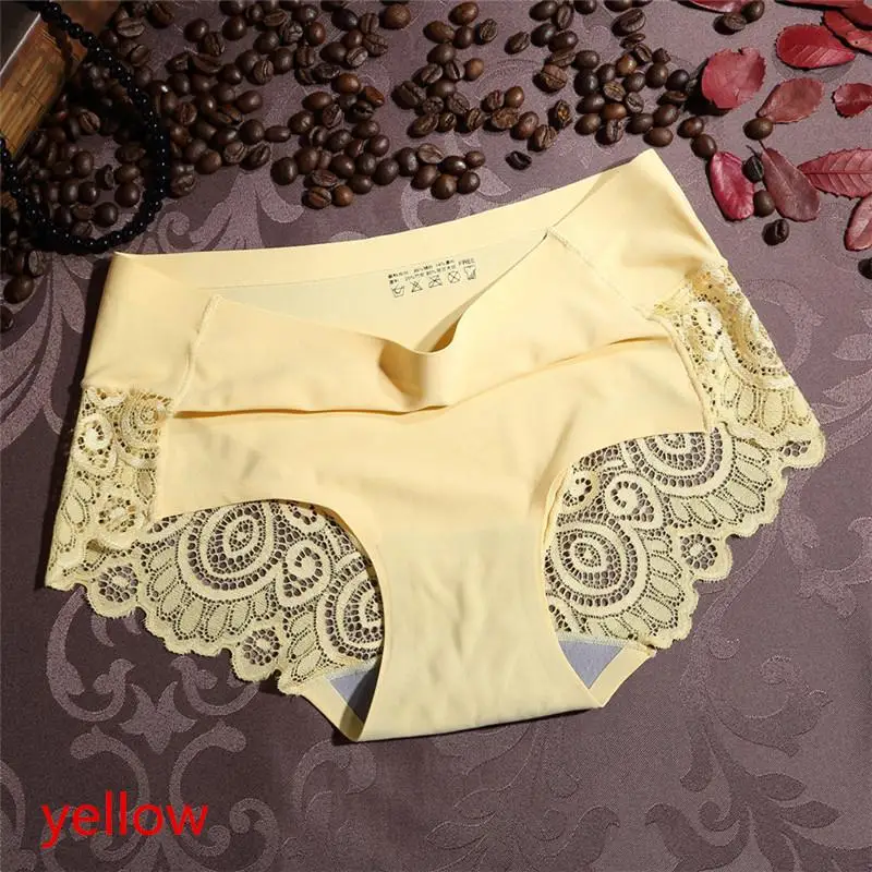 Yellow Женские трусы кружевные сексуальные трусы Бесшовные дышащие хлопковые трусы женское нижнее белье ropa interior femenina плюс размер - Цвет: Yellow