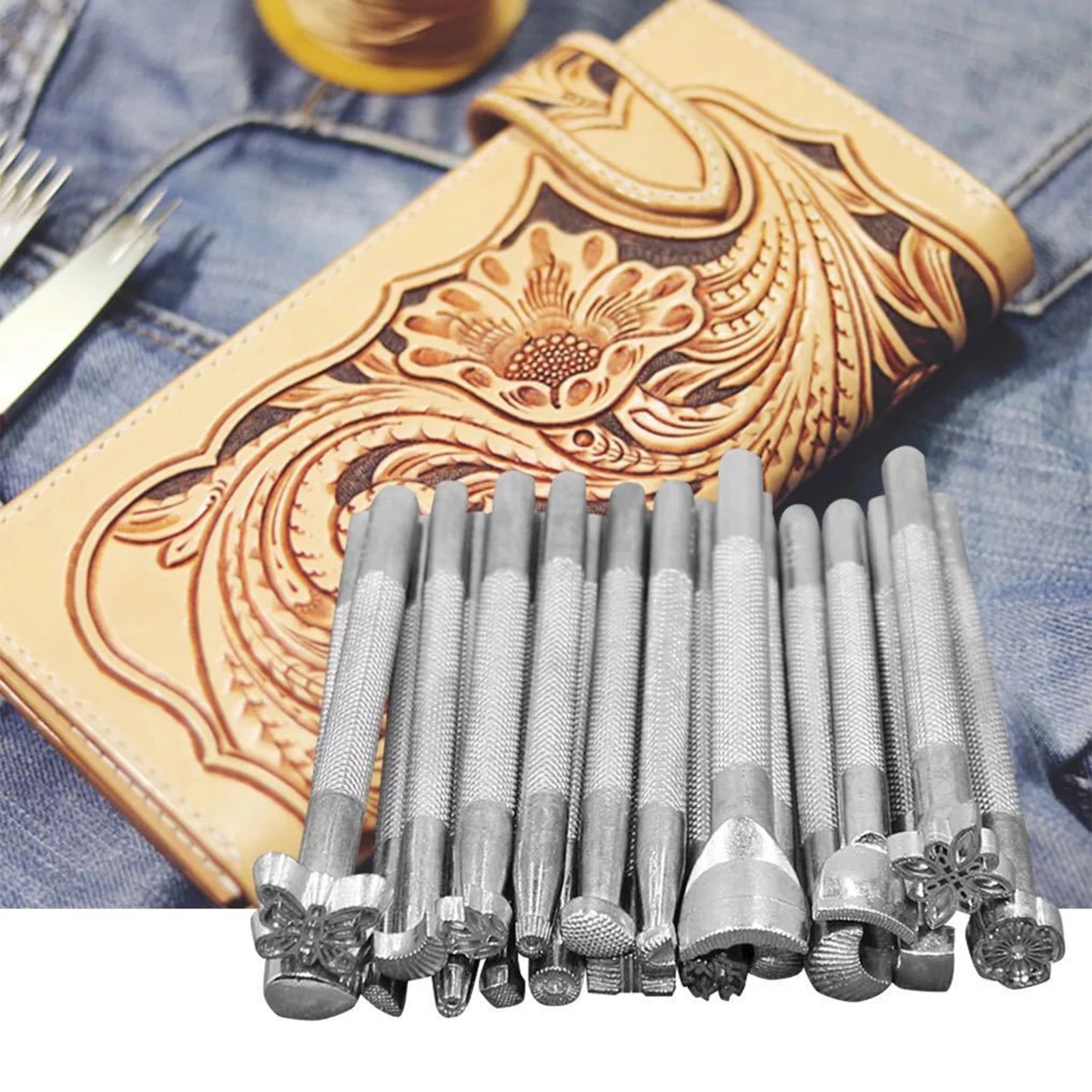 

20PCS Leather Craft Stamp Kits Craft DIY Leather Tools Leather Working Saddle Making Stamps Tools Set Print Pattern Flower