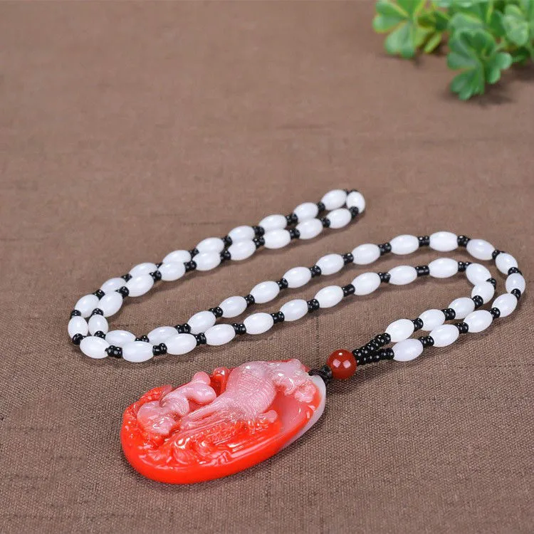 Подвеска из натурального красного белого нефрита с Фениксом ожерелье ручной