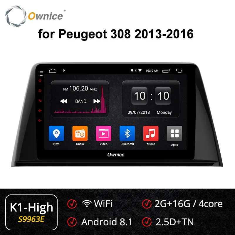 Ownice Octa 8 Core Android 9,0 автомобиля радио gps навигации k3 k5 k6 для peugeot 308 DVD плеер 4 аппарат не привязан к оператору сотовой связи DSP 360 панорама оптического волокна - Цвет: S9963 K1-High