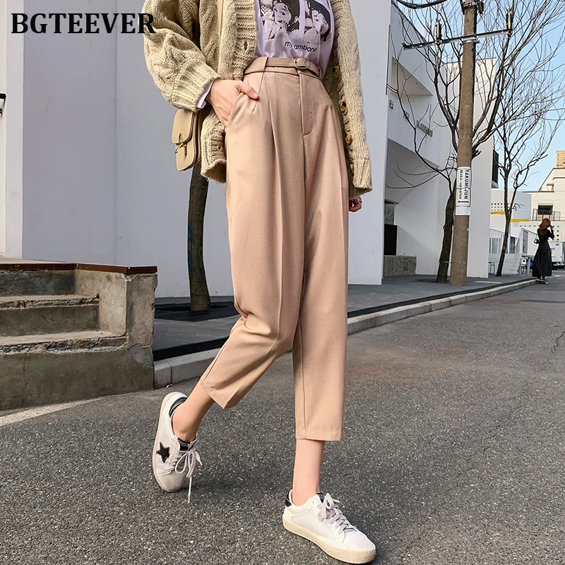 Женские офисные брюки BGTEEVER элегантные шаровары с высокой талией и карманами на