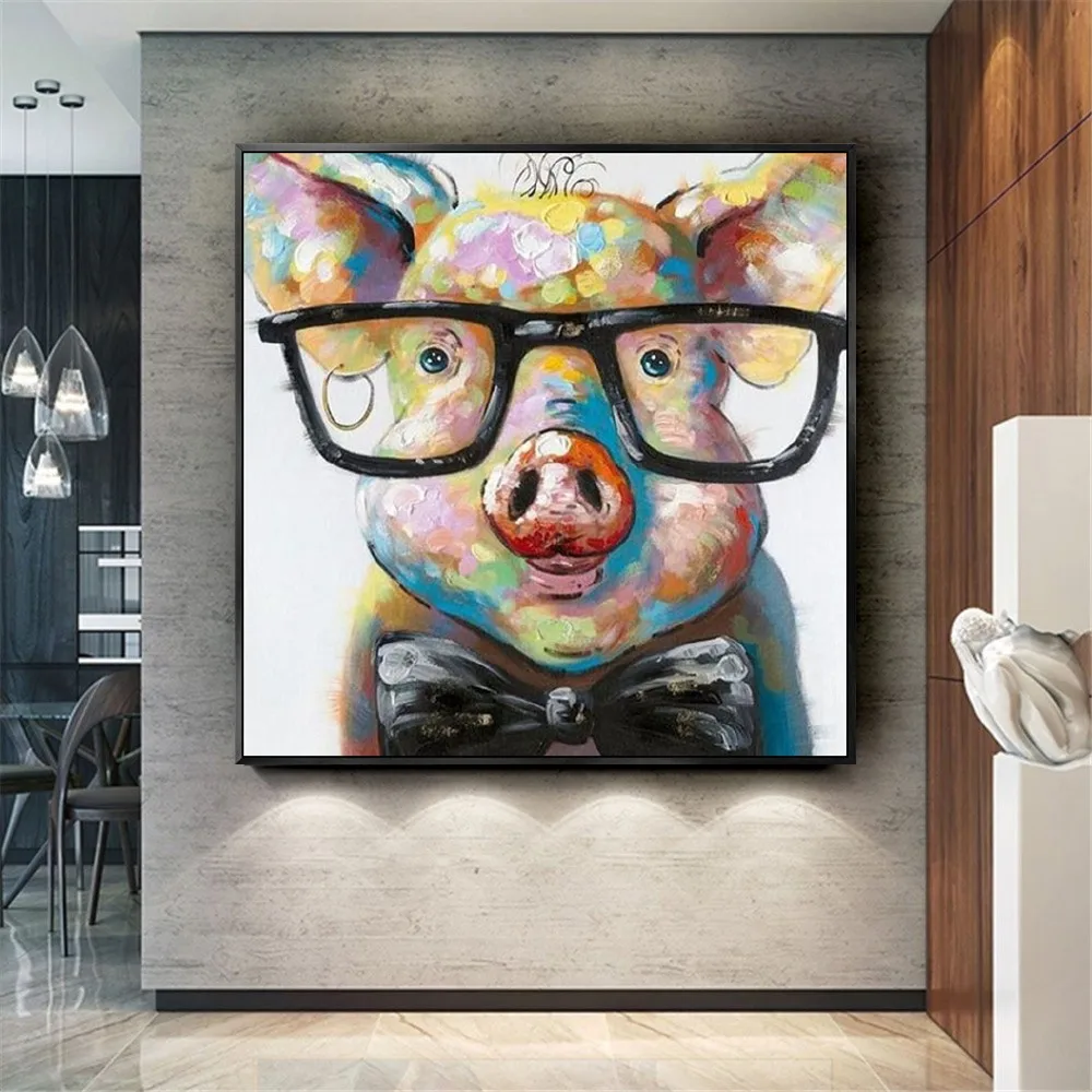 

Mintura Art Hand Painted Acrylic Canvas Oil Paintings Pig Modern Abstract Animal Wall Art Picture Kid's Room Home Decor No Frame