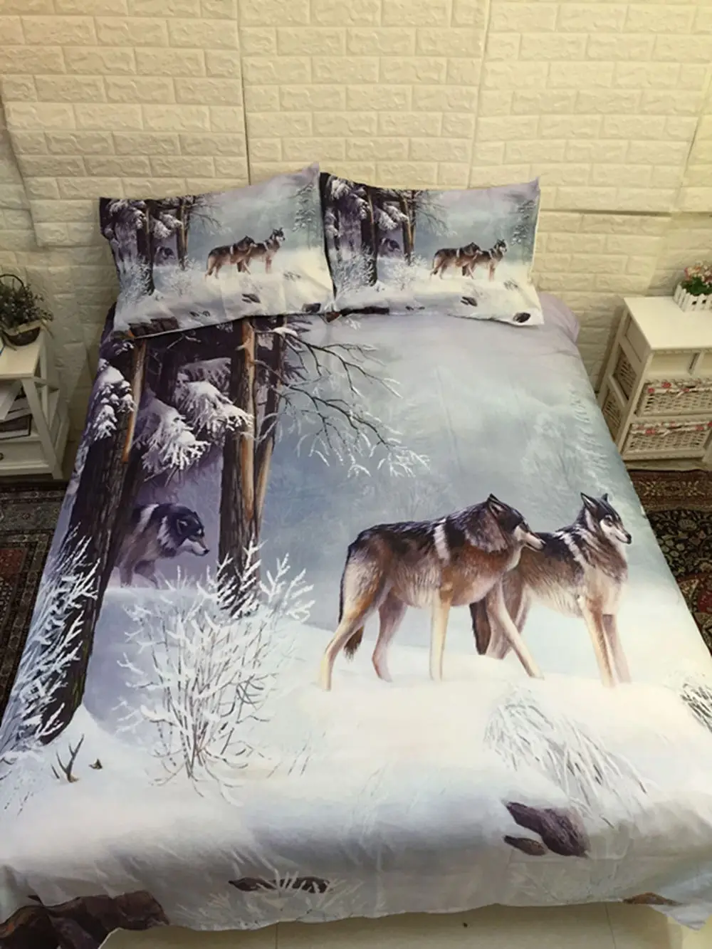 

Wild Animal Bedding Set Black Wolf in the Dark 3D Duvet Cover Set King Size Nature Style Queen Double Bed Set with Pillowcase