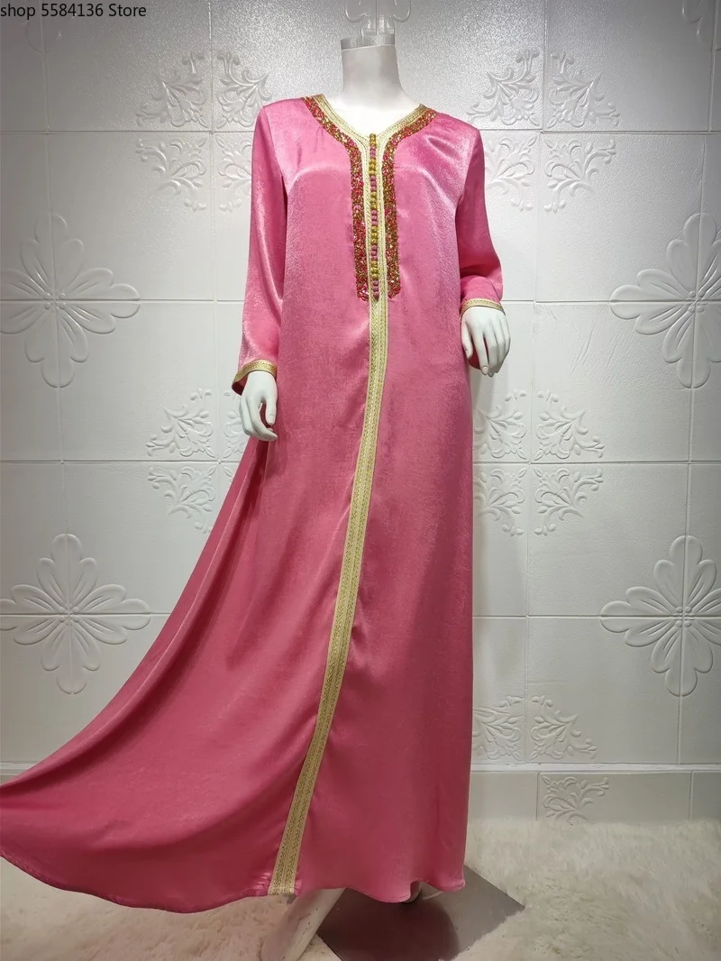 Muslim Hijab Dress for Women Pink Ramadan Eid 2021 Moroccan Kaftan Dubai Jalabiya Arabic Middle East Islamic Clothing | Тематическая