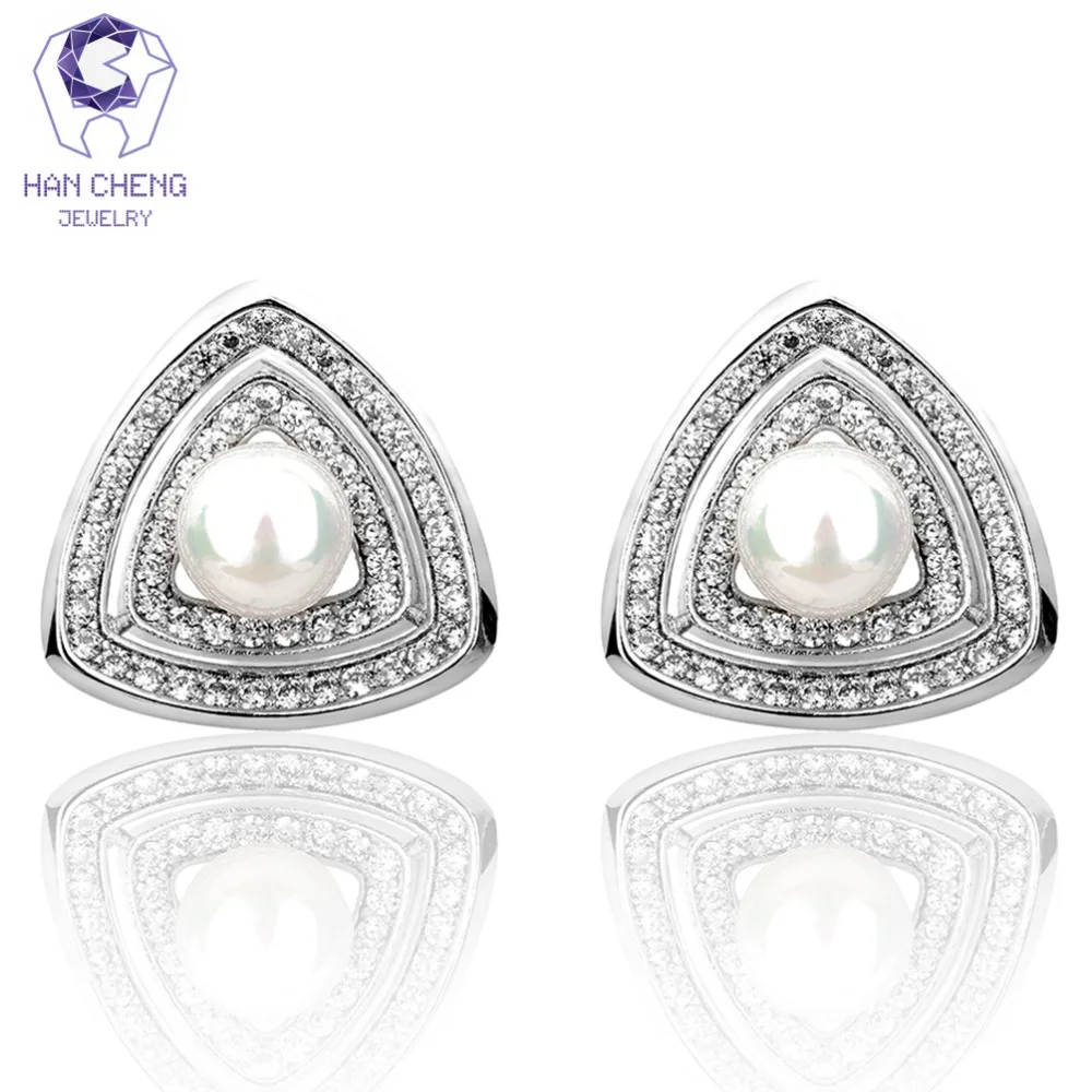 Женские Треугольные жемчужные серьги HanCheng медные серьги-гвоздики с цирконом