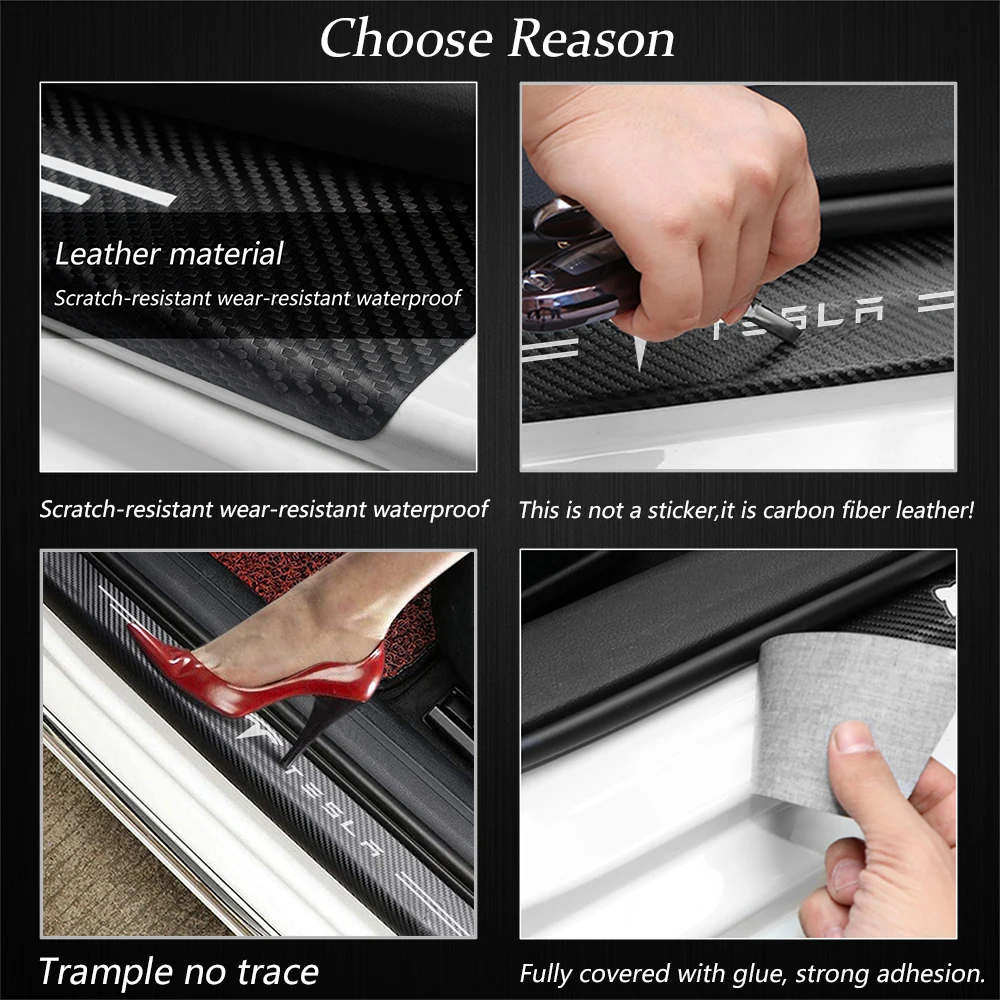 

4Pcs Car Scuff Plate Door Threshold Sill Stickers For Tesla Model S Model 3 Model X Model Y Car Styling Logo Covers